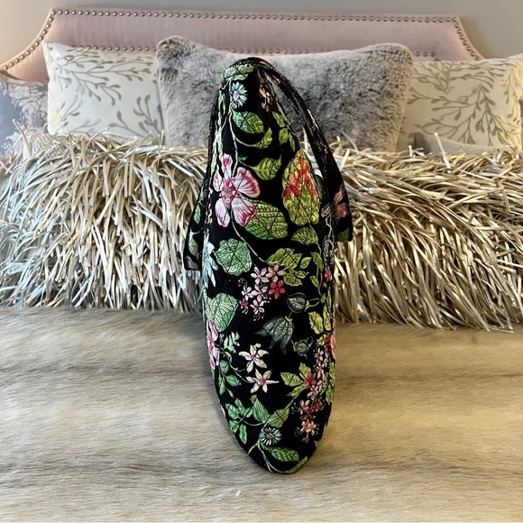 VERA BRADLEY Botanica 2007 Snap Curvy Tote Tall Snap 2 Handles Black Pink Floral - Picture 7 of 13